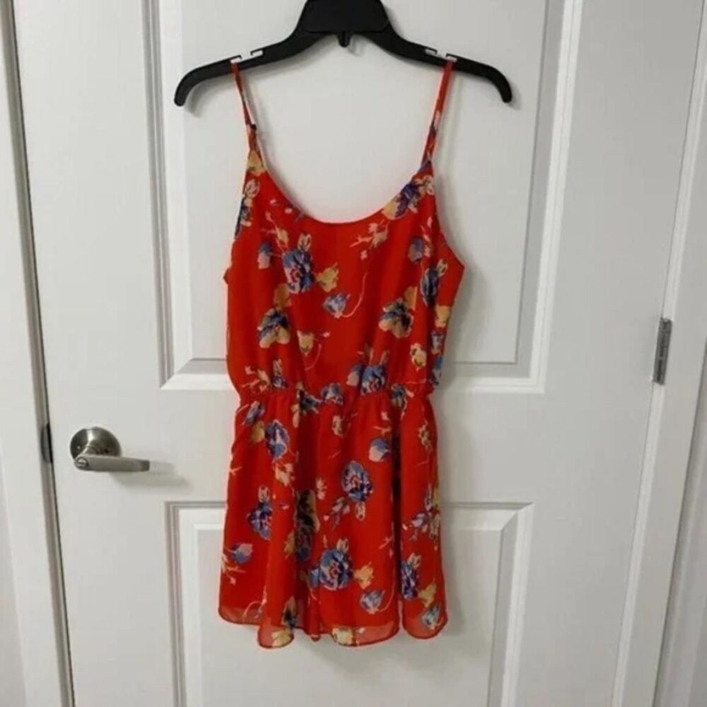 Cotton Candy Women's Sleeveless Red Floral Romper Adjustable Strap Medium